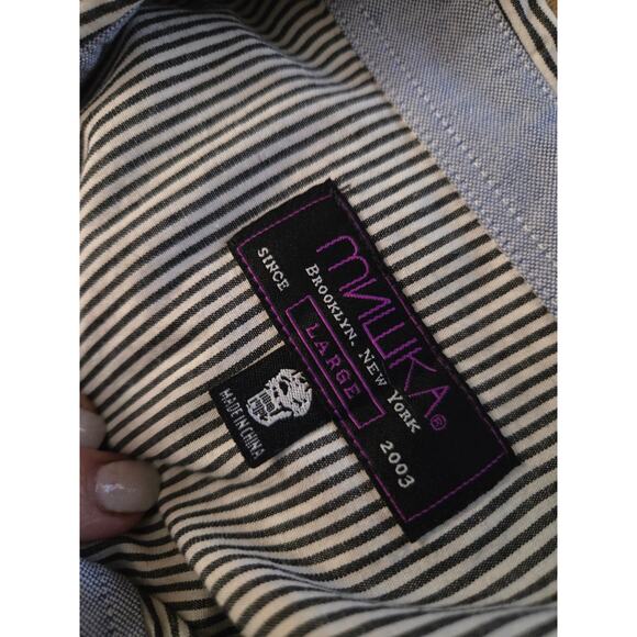 Mishka Mnwka Large Long Sleeve Button Up Stripped Fun Print Pearl Snap - Picture 4 of 5